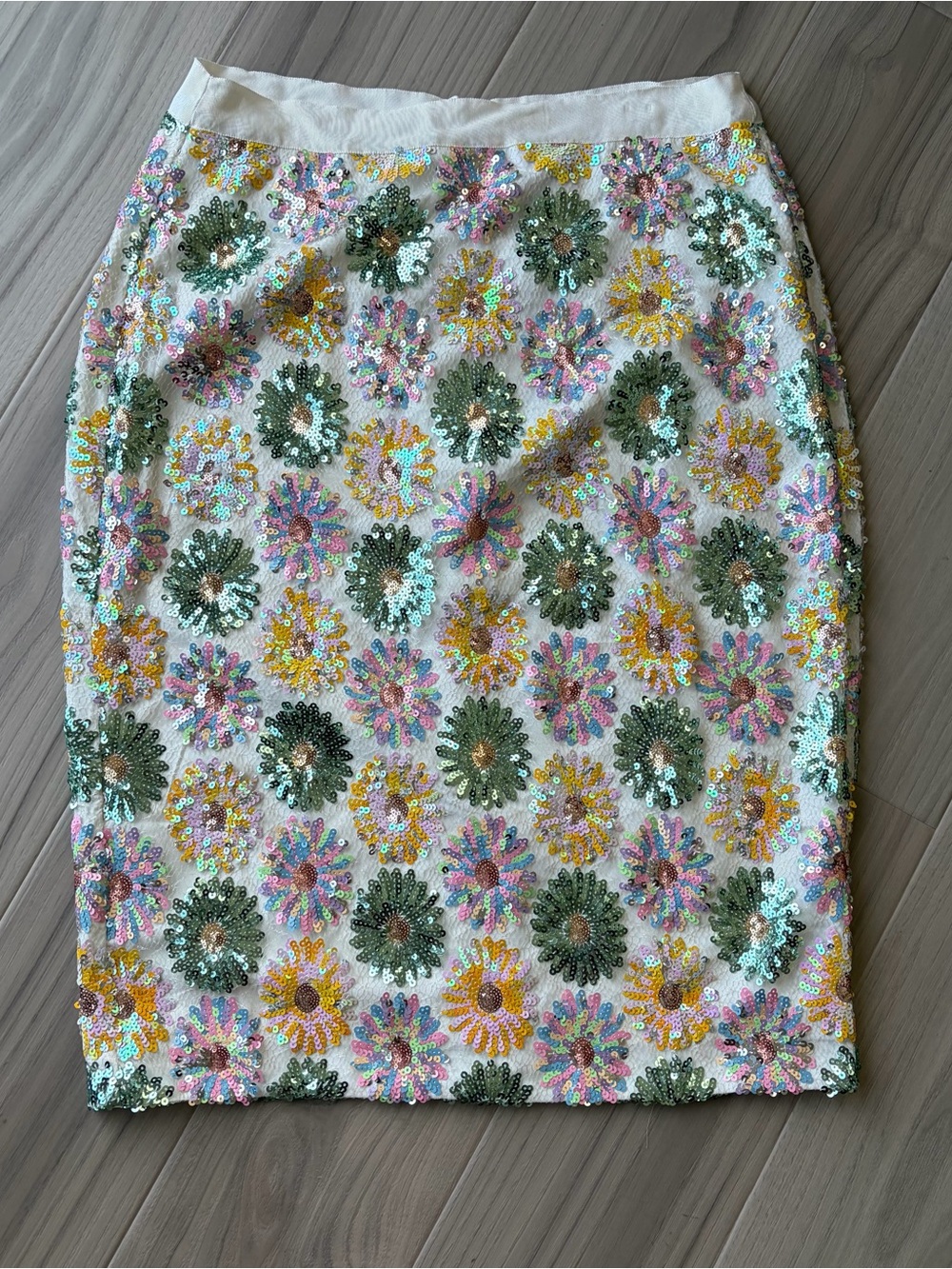 Jcrew CollectionSequin Floral Pencil Skirt - White with Multicolor Embellishment